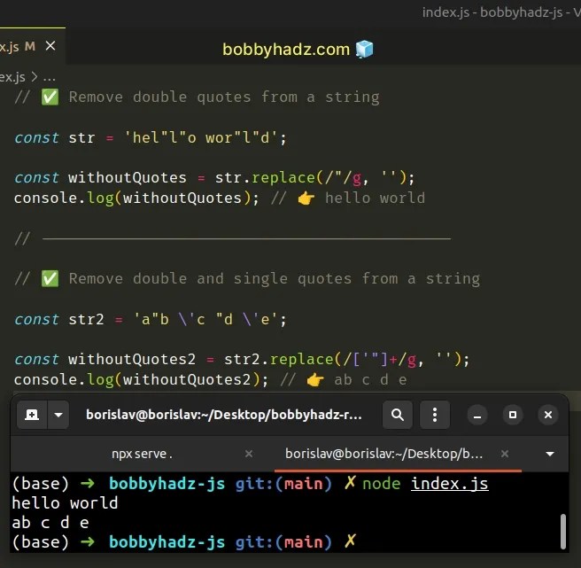 How to remove Quotes from a String in JavaScript bobbyhadz