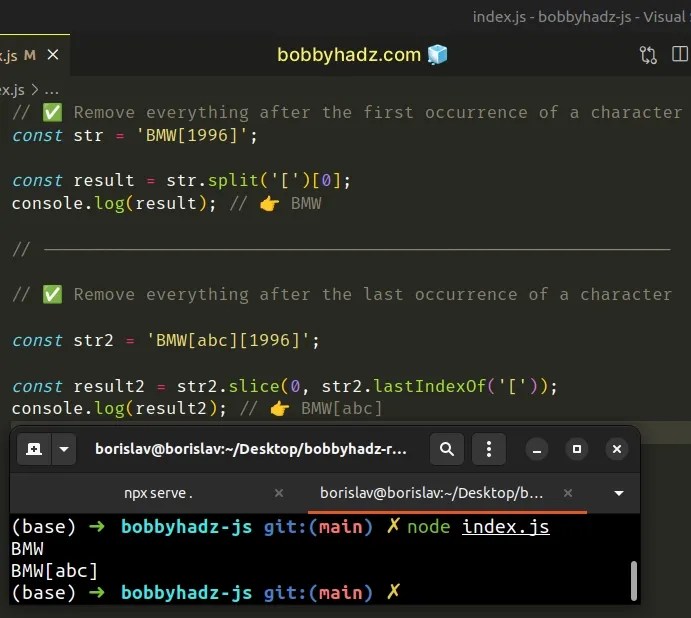 Remove everything after a specific Character in JavaScript bobbyhadz