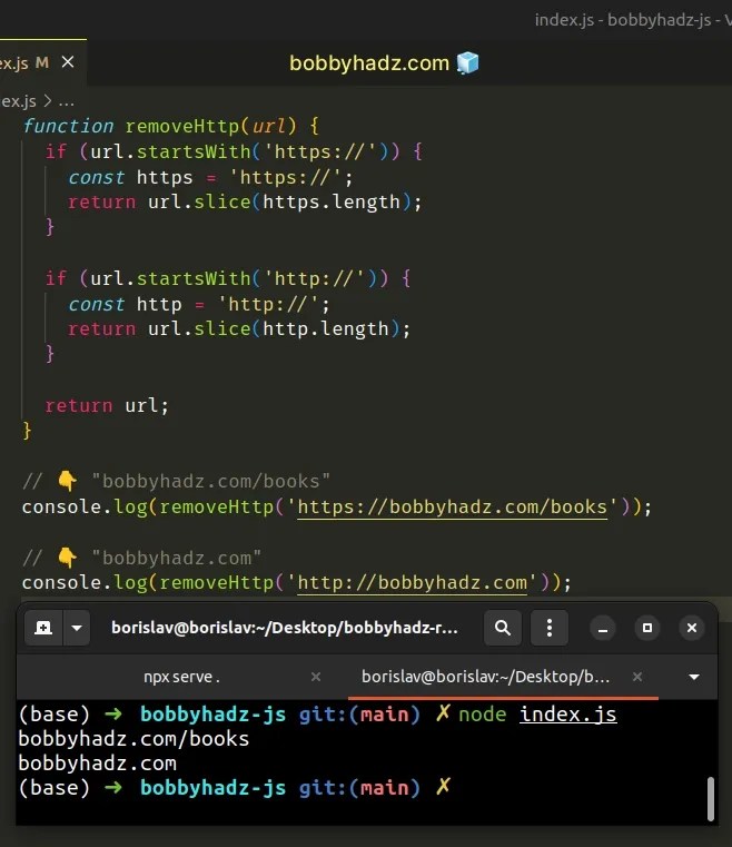 Remove http or https from a URL using JavaScript bobbyhadz