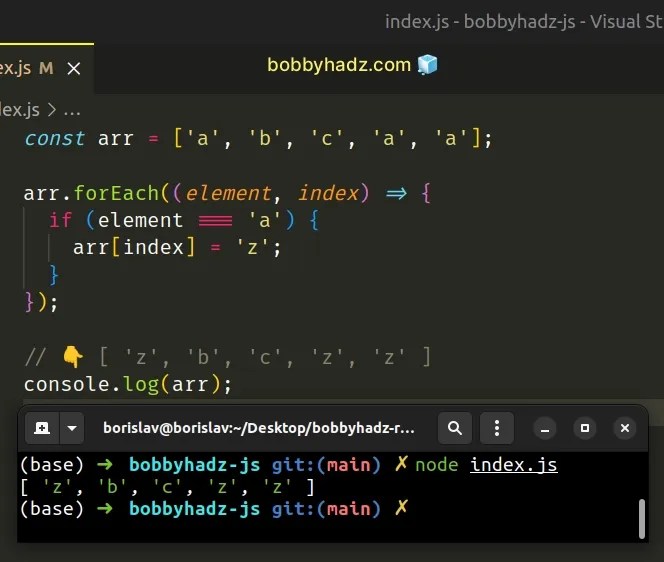 Javascript replace element in array