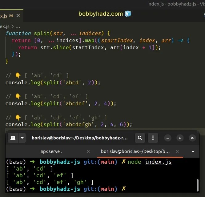Split a String at a specific Index using JavaScript bobbyhadz