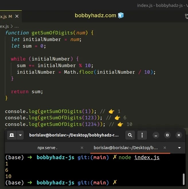 Sum all the Digits in a Number using JavaScript bobbyhadz