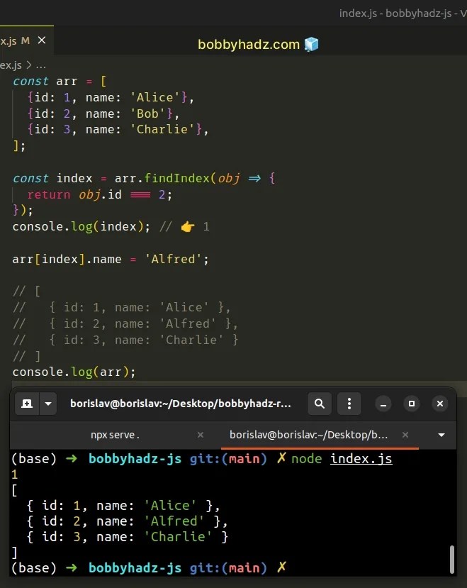 Update an Object's Property in Array of Objects in JS bobbyhadz