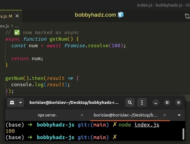 Await is only valid in async function error in JS and NodeJS bobbyhadz