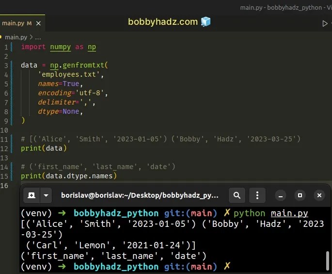 Get the column names of a NumPy ndarray in Python bobbyhadz