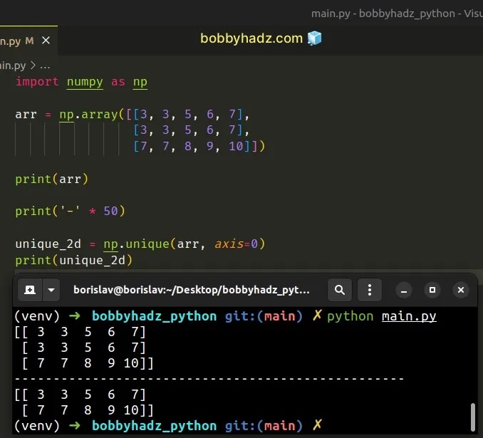 Remove the Duplicate elements from a NumPy Array bobbyhadz