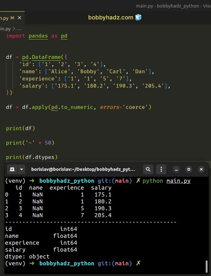 Pandas Convert entire DataFrame to numeric (int or float) bobbyhadz