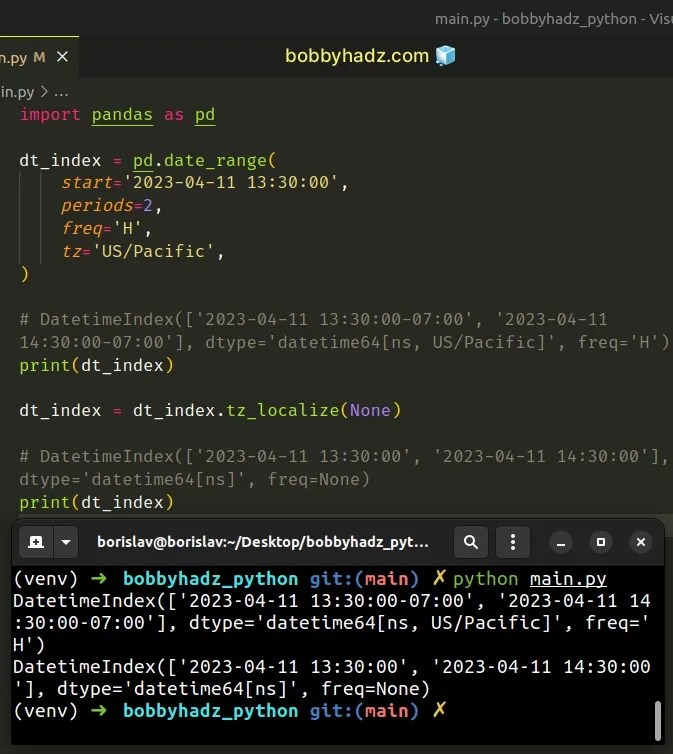 Pandas Convert timezoneaware DateTimeIndex to naive timestamp bobbyhadz