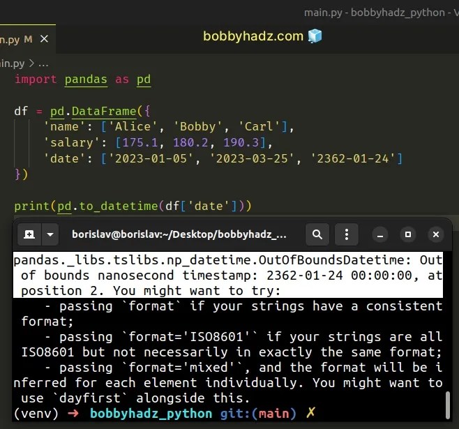 Pandas Out of bounds nanosecond timestamp [Solved] bobbyhadz