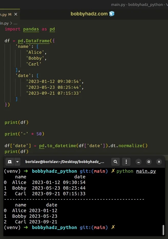 How to remove Time from DateTime in Pandas [5 Ways] bobbyhadz