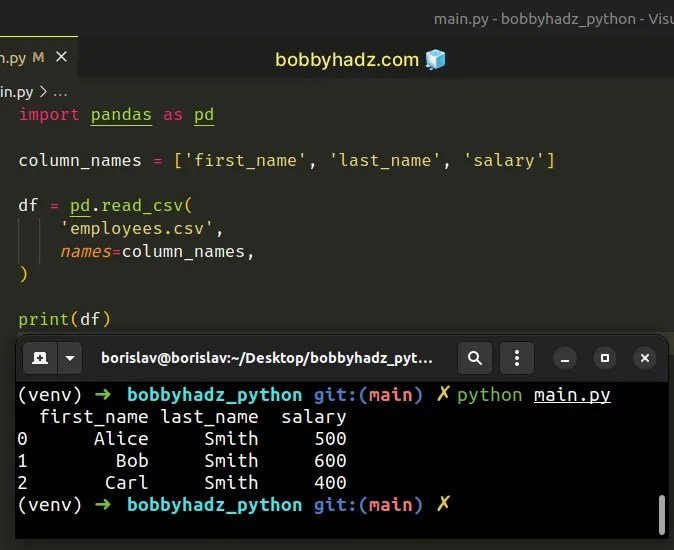 Pandas Setting column names when reading a CSV file bobbyhadz