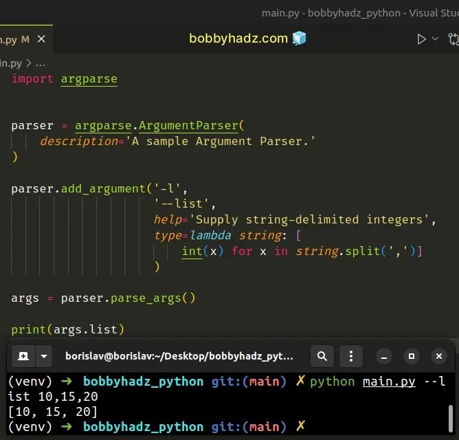 Python argparse Pass a List as commandline argument bobbyhadz
