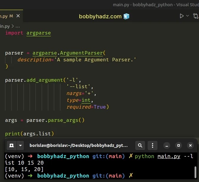 Python argparse Pass a List as commandline argument bobbyhadz