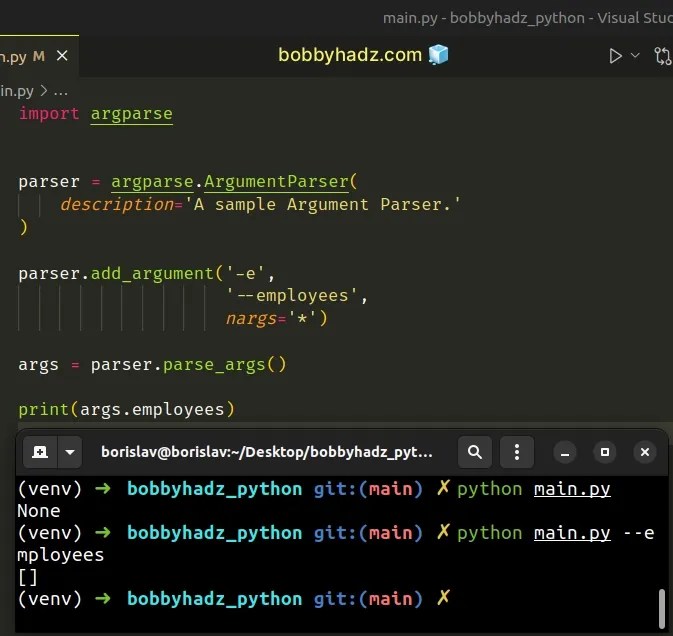 Python argparse Pass a List as commandline argument bobbyhadz