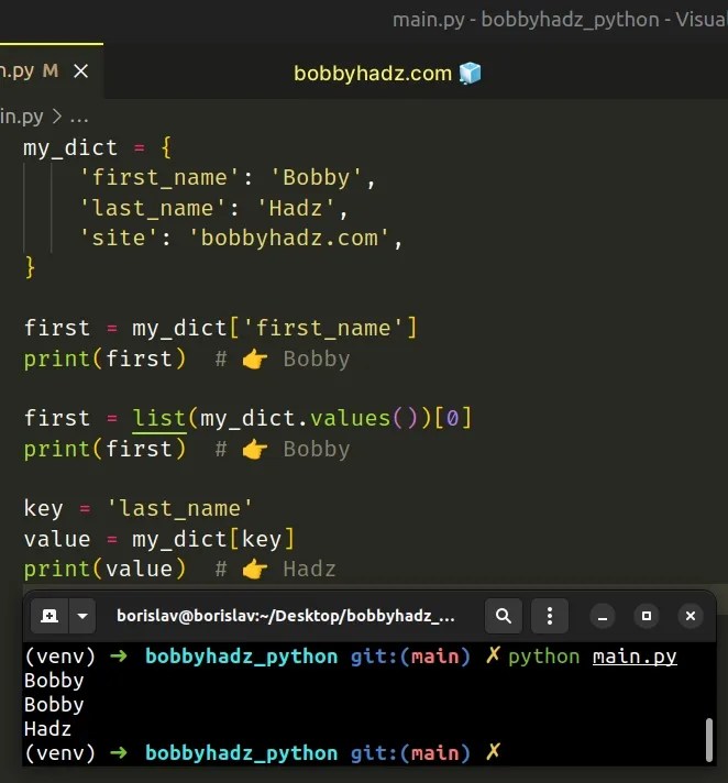 Assign a dictionary Key or Value to variable in Python bobbyhadz
