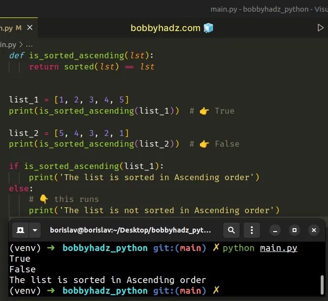 Check if a List is Sorted (ascending/descending) in Python bobbyhadz