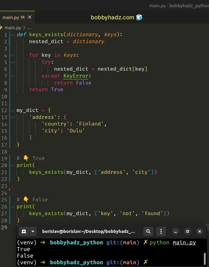 Check if a nested key exists in a Dictionary in Python bobbyhadz
