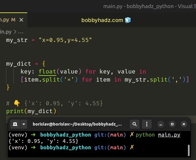 Convert a commaseparated String to a Dictionary in Python bobbyhadz