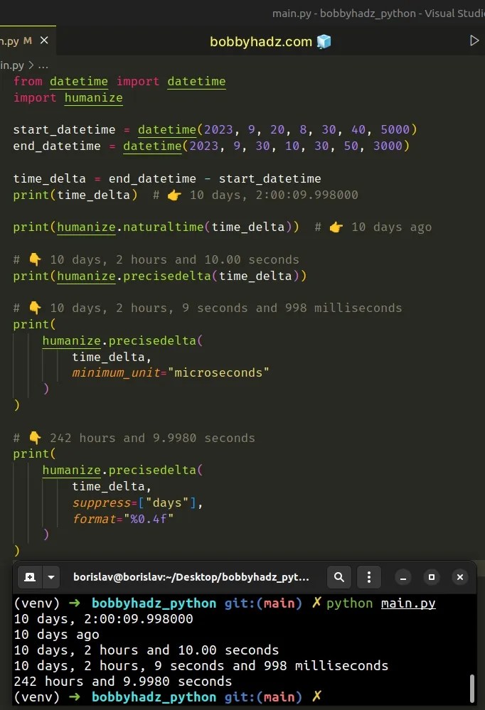 How to convert a datetime.timedelta to String in Python bobbyhadz