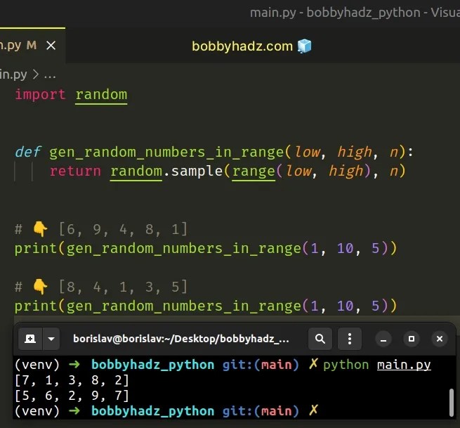 Generate N unique Random numbers within a Range in Python bobbyhadz