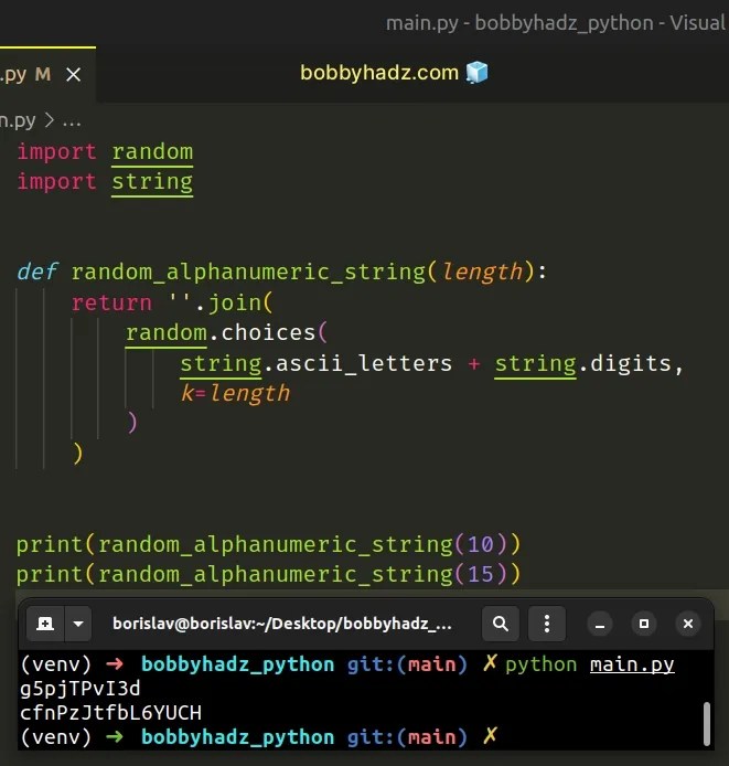 Generate a random alphanumeric String in Python bobbyhadz