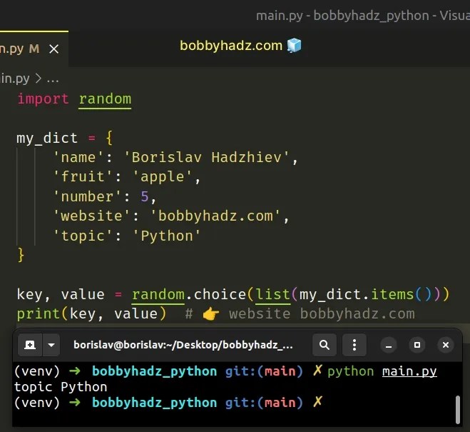 Get random Key and Value from a Dictionary in Python bobbyhadz