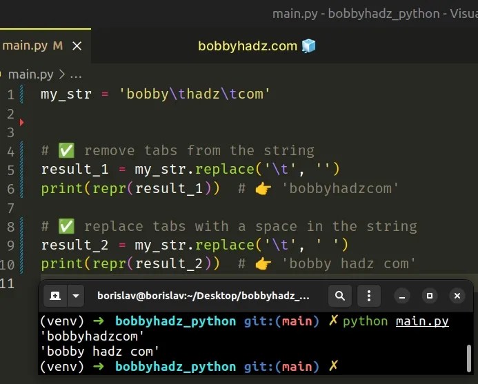 Remove the Tabs from a String or split by Tab in Python bobbyhadz