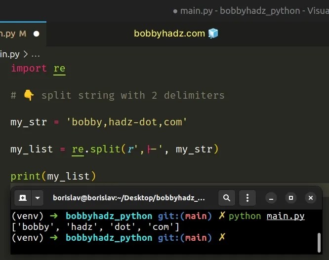 Split a string with multiple delimiters in Python bobbyhadz