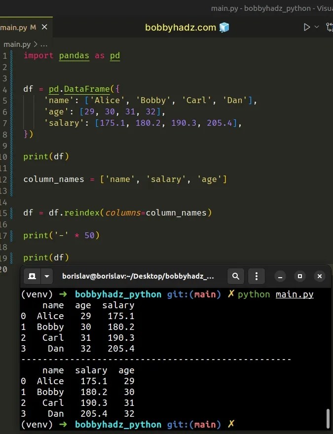 How to swap two DataFrame columns in Pandas bobbyhadz