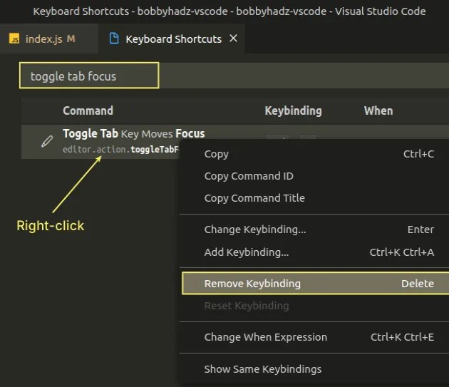 Tab key not working in Visual Studio Code issue [Solved] bobbyhadz