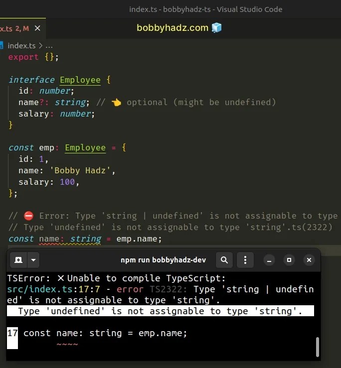 Type 'string or undefined' is not assignable to type string bobbyhadz