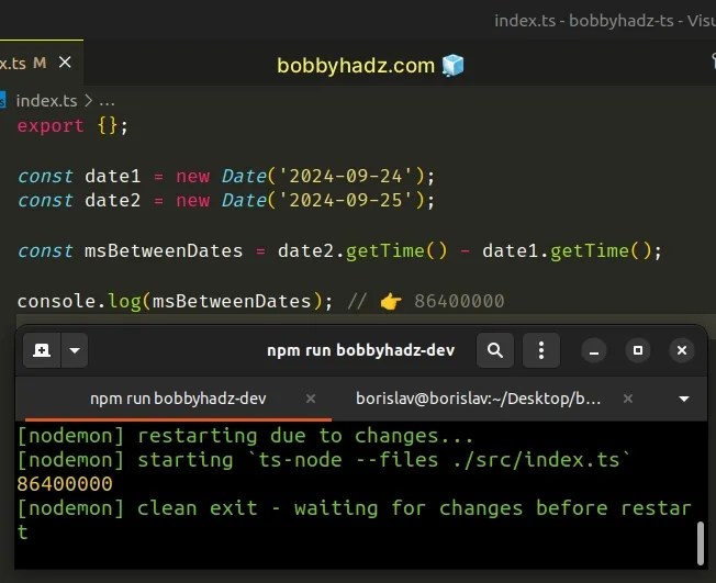 Calculate the time between 2 Dates in TypeScript bobbyhadz