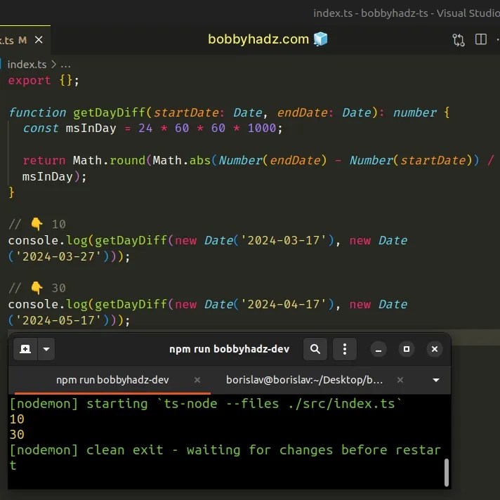 Calculate the time between 2 Dates in TypeScript bobbyhadz