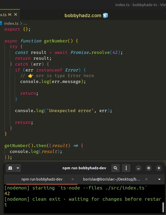 Catch clause variable type annotation must be any or unknown if