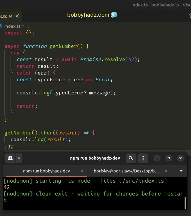 Catch clause variable type annotation must be any or unknown if
