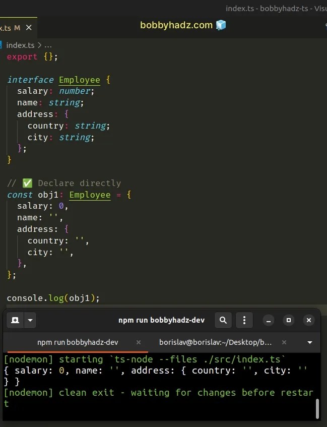 Create an Object based on an Interface in TypeScript bobbyhadz