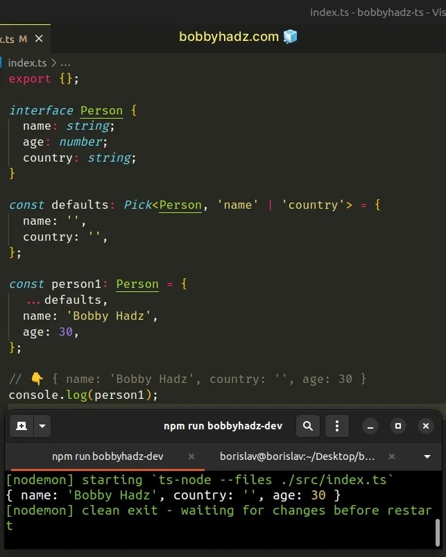 How to set up TypeScript interface Default values bobbyhadz