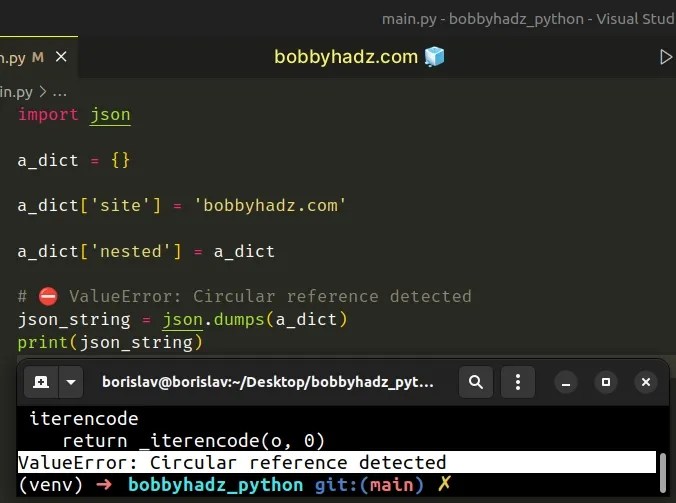 ValueError Circular reference detected in Python [Solved] bobbyhadz