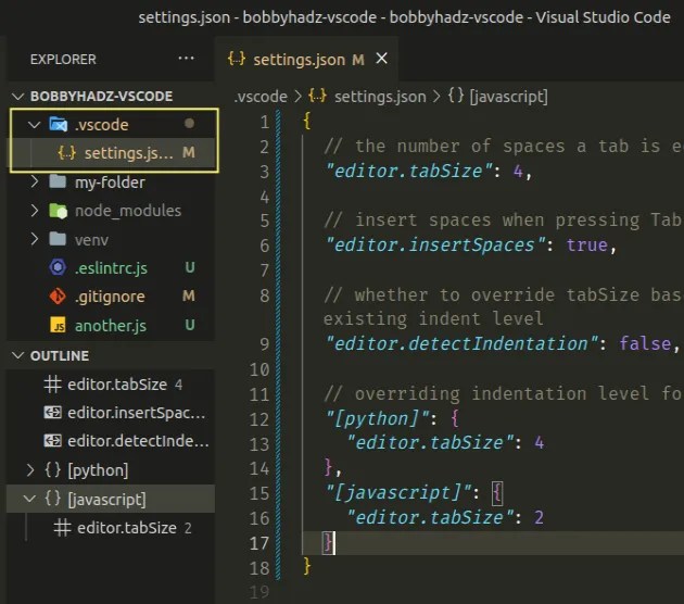 Change the indentation in VS Code (2 or 4 spaces, Tab size) bobbyhadz