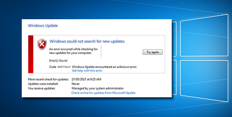 Windows update encountered an unknown error 80072ee2