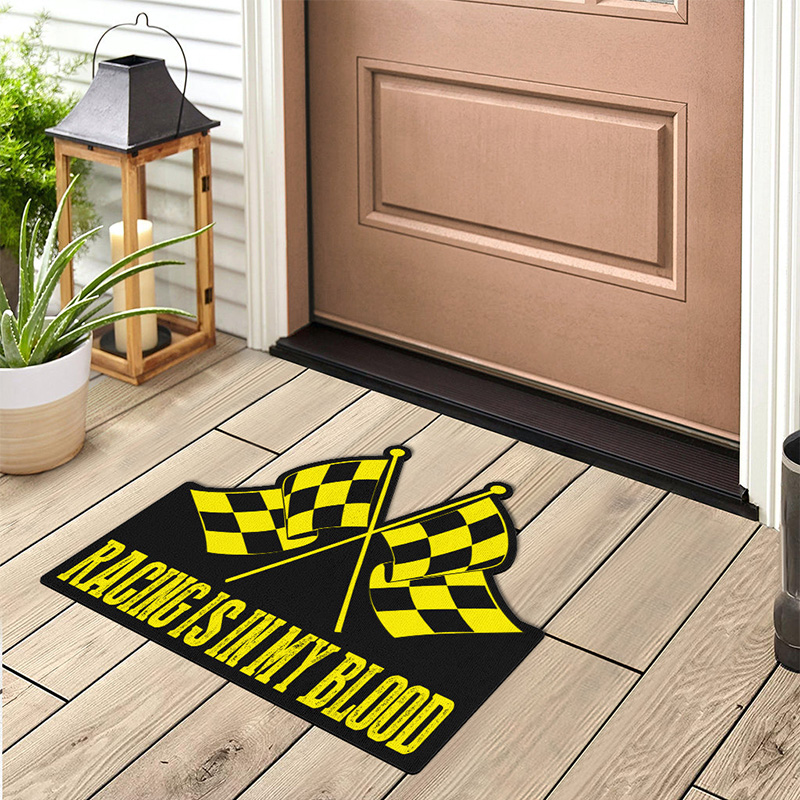 Personalized racing flag door mat