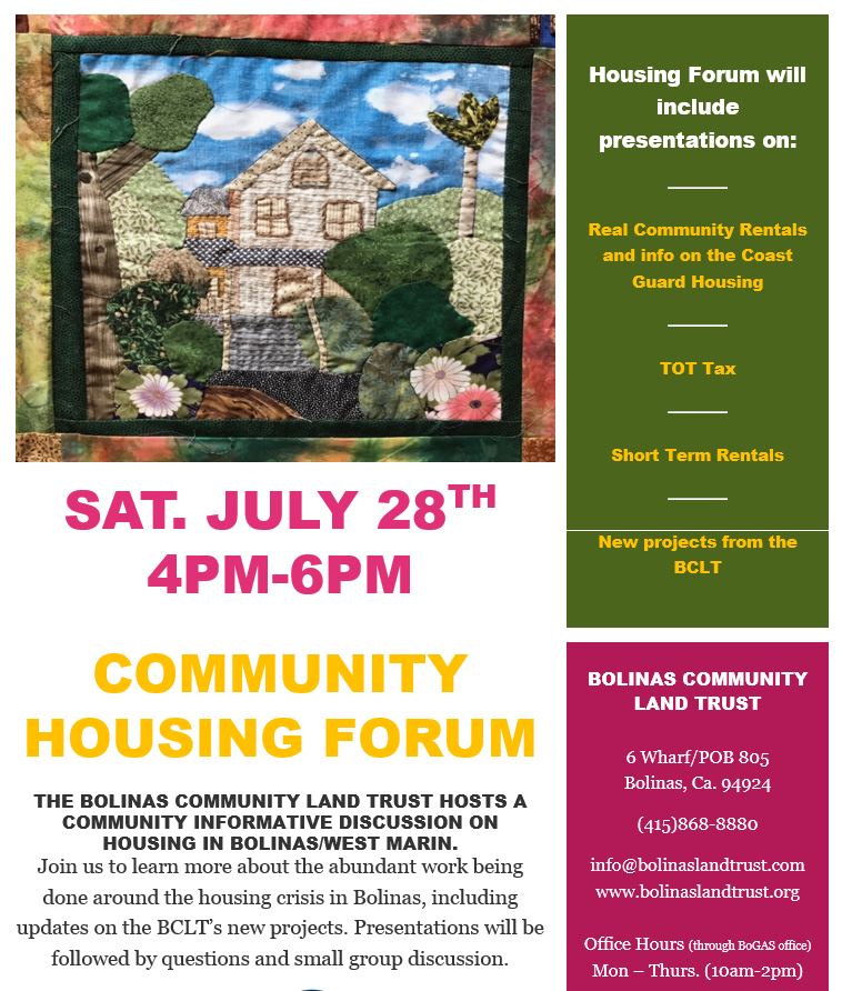 BCLT Community Housing Forum Bolinas Community Center