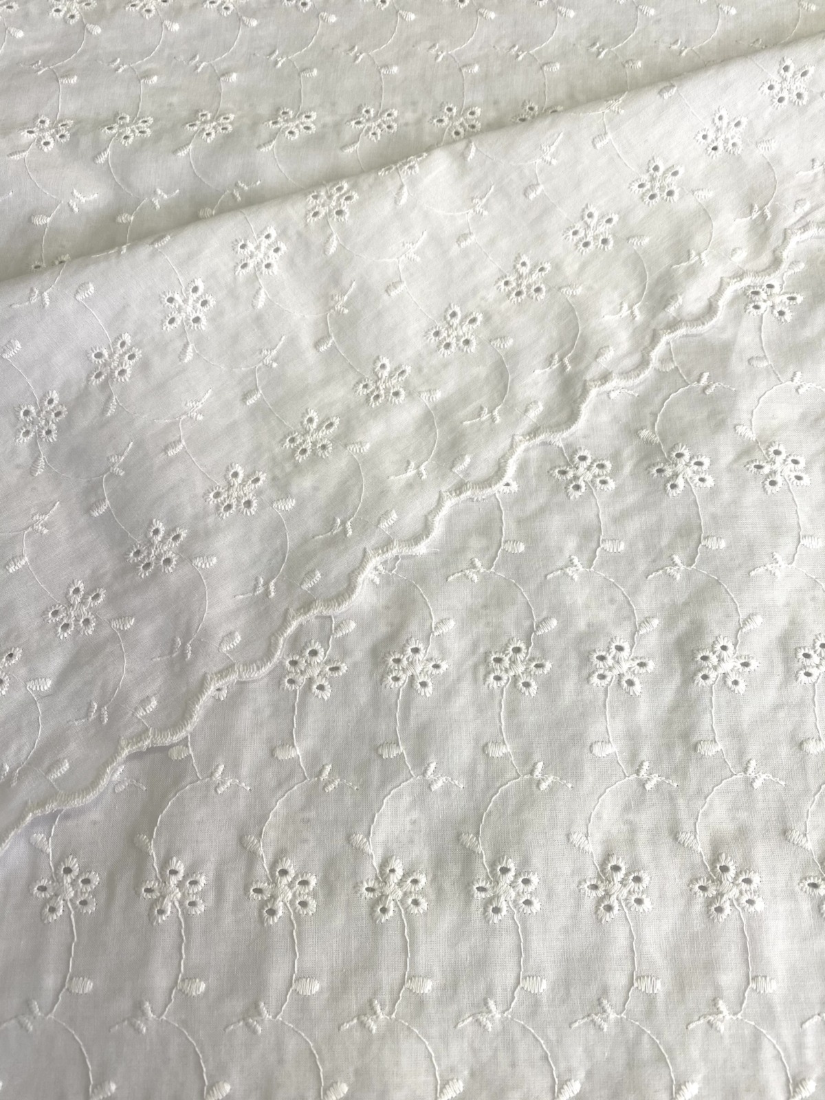 White Broderie anglais fabric Bodikian Textiles