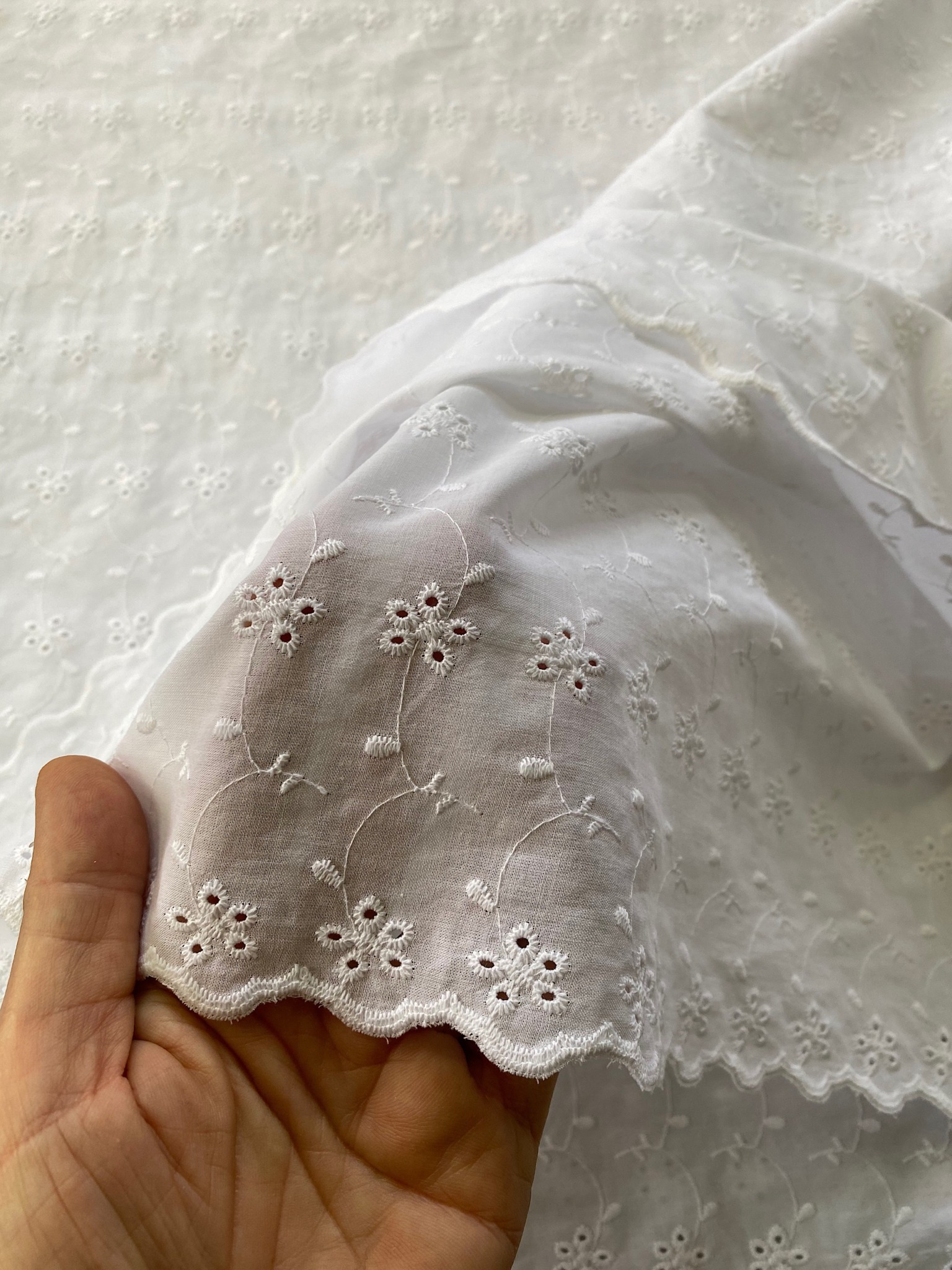 White Broderie anglais fabric Bodikian Textiles