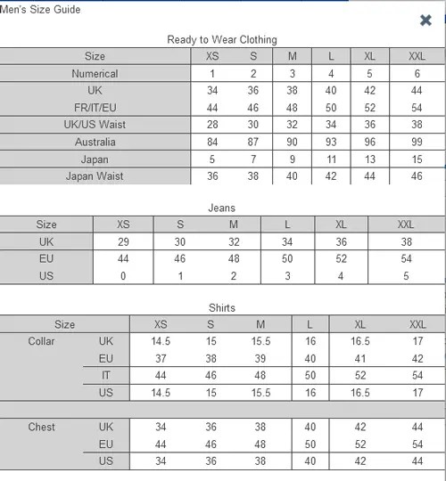 Men's-Size-Guide | Bodyfirst Nutrition
