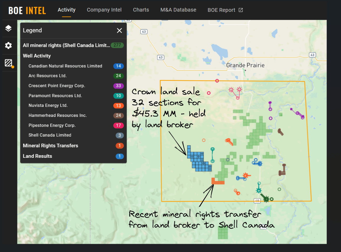 Shell Canada reveals additional Montney acreage in hot area with mineral rights transfer from