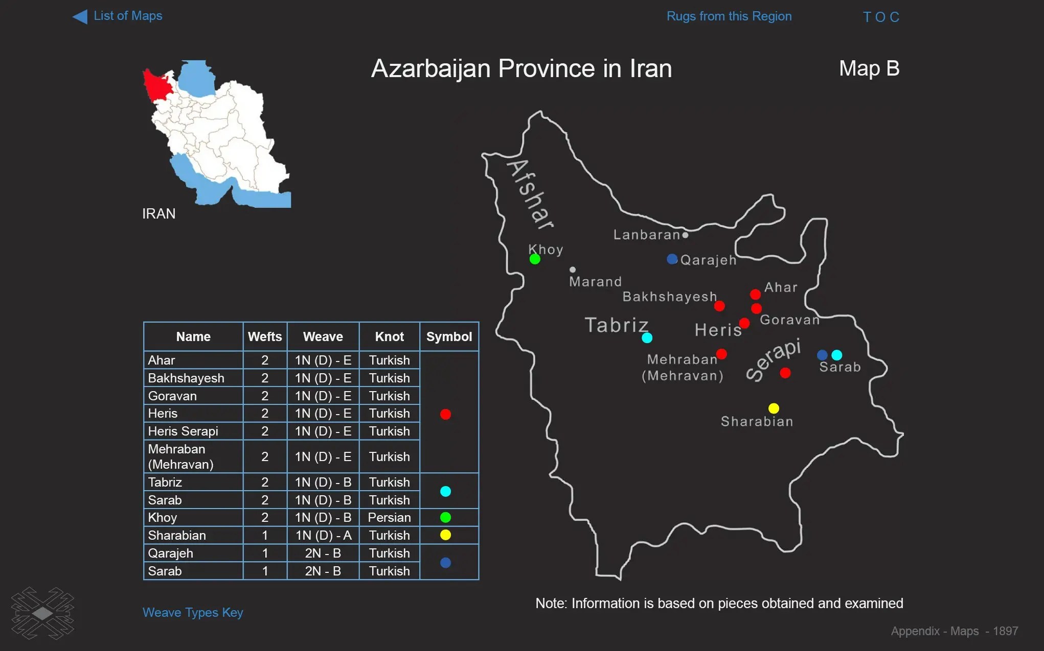 Map of Persian Rug Regions