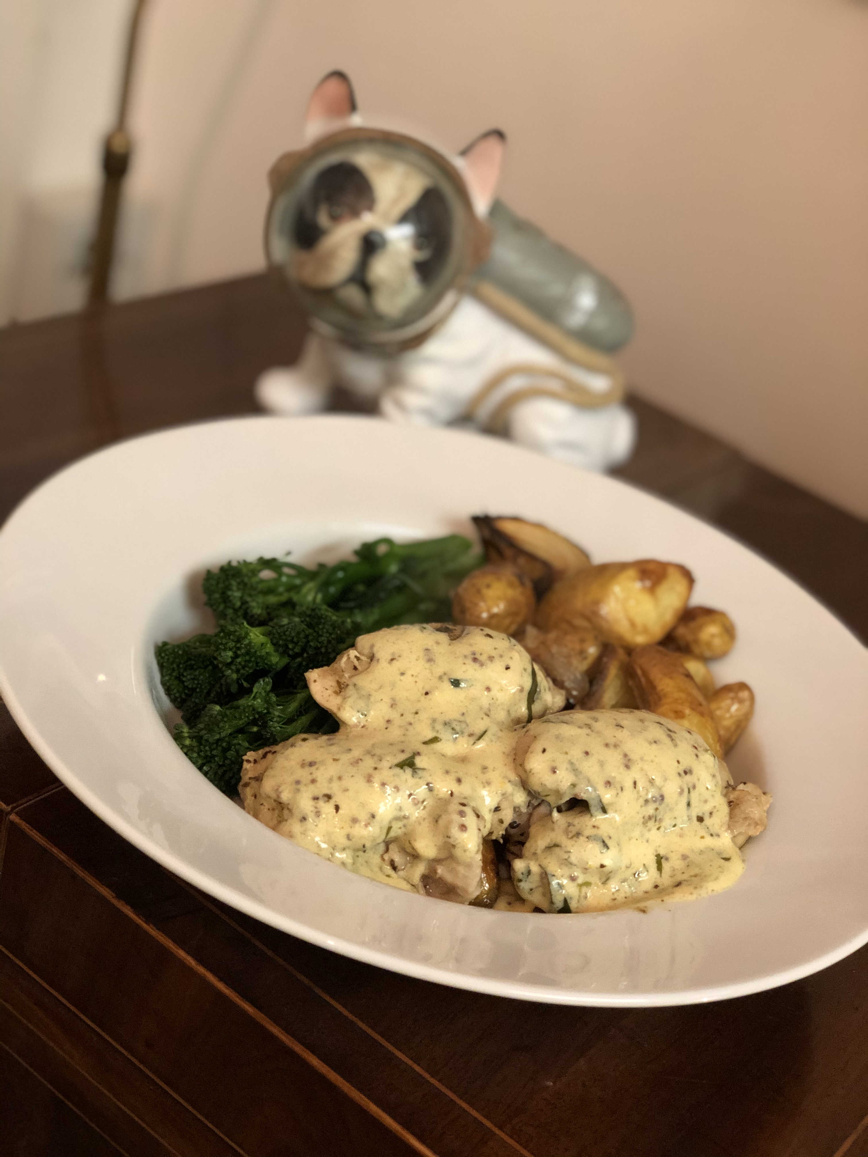 Threemustard chicken for the longer Autumn Nights Pug's Kitchen