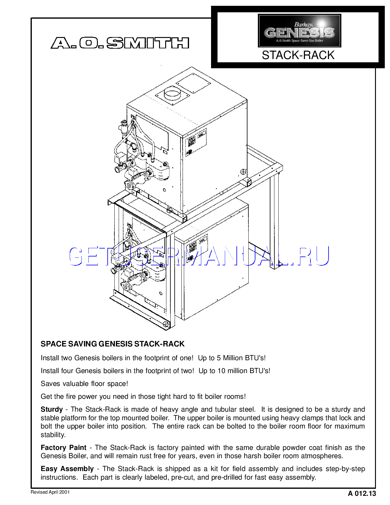 A.O. Smith Boilers Genesis GB1500 Specification Sheet download free