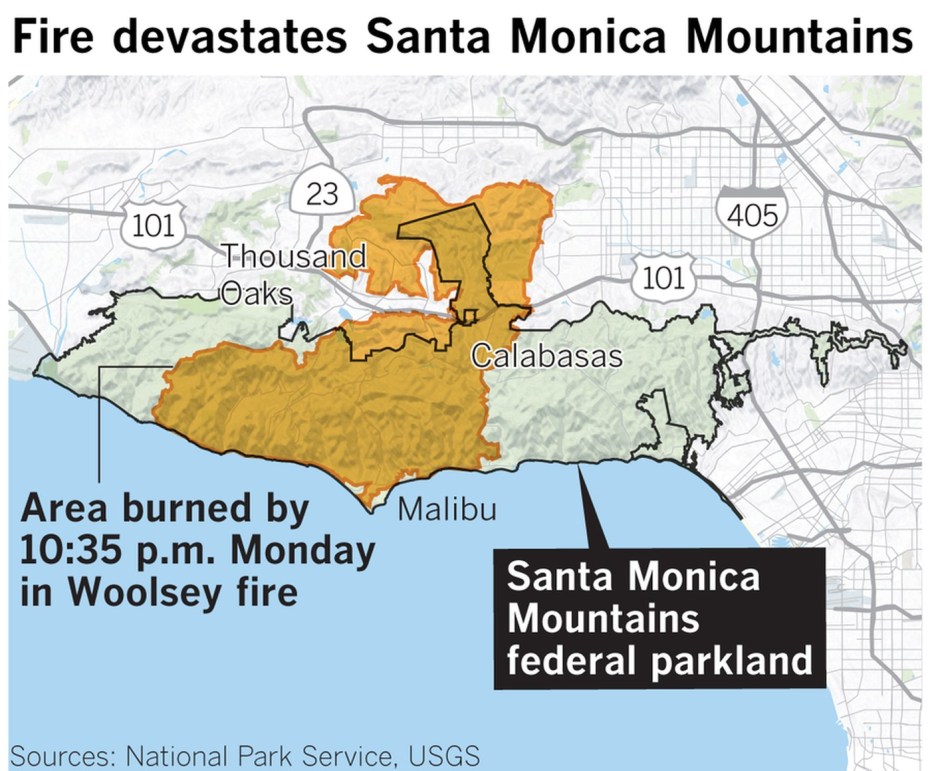 Fire Map Santa Monica California Fires 83 of Santa Monica Mountains federal parkland burned